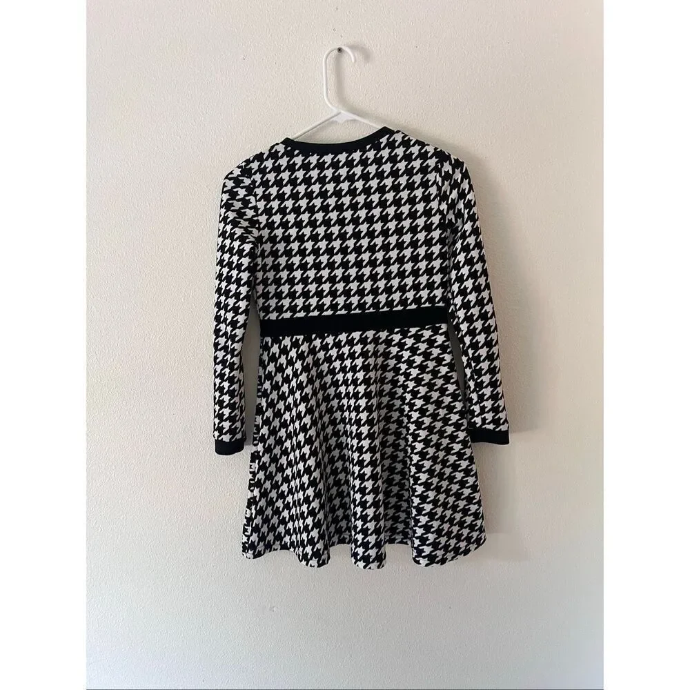Girls' Houndstooth Print Dress with Button Front Casual A-Line Mini Dress size 1